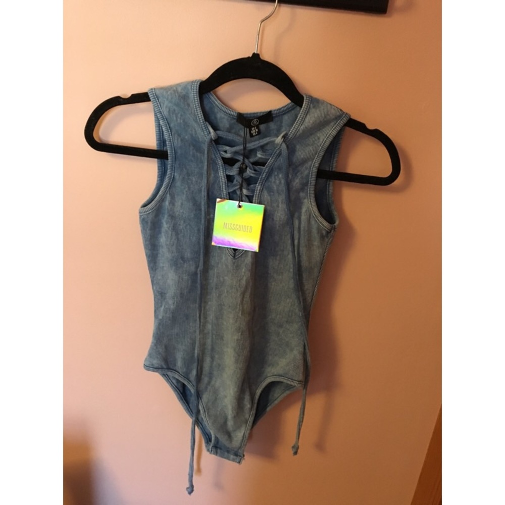 Missguided Washed Ribbed Lace up Bodysuit